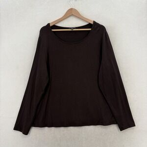 Eileen Fisher Shirt Womens 1X Brown Scoop Neck Long Sleeve Jersey Knit Top
